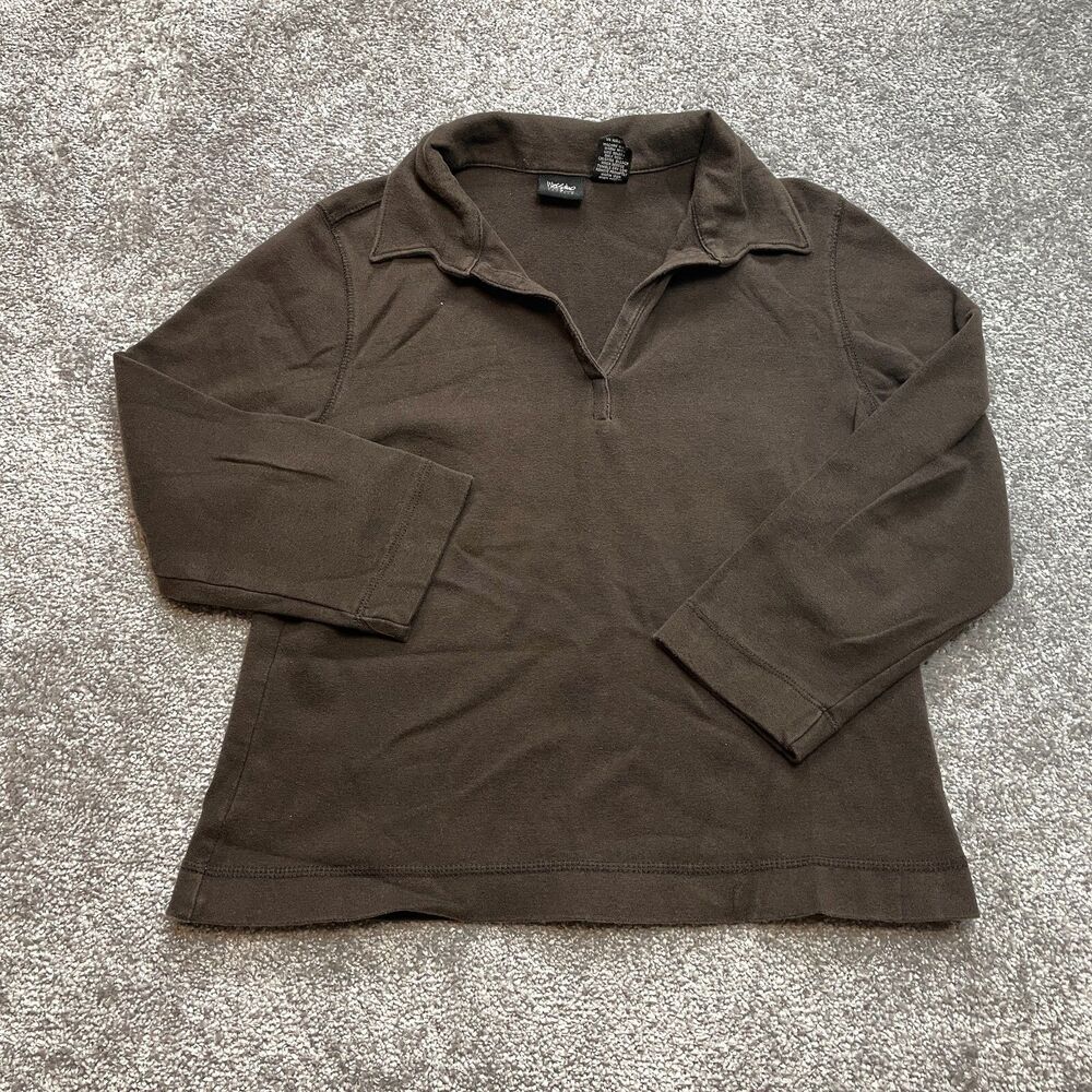 Mossimo Polo Shirt Womens Medium Dark Brown Long Sleeve Collared Golf Rugby Top